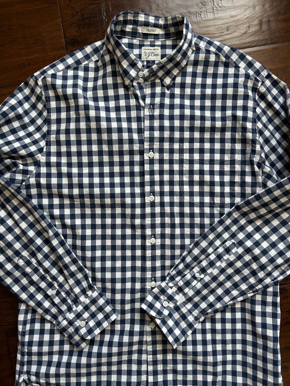 J.Crew Men's Navy and White Gingham Button-Front Shirt M medium - Picture 3 of 5